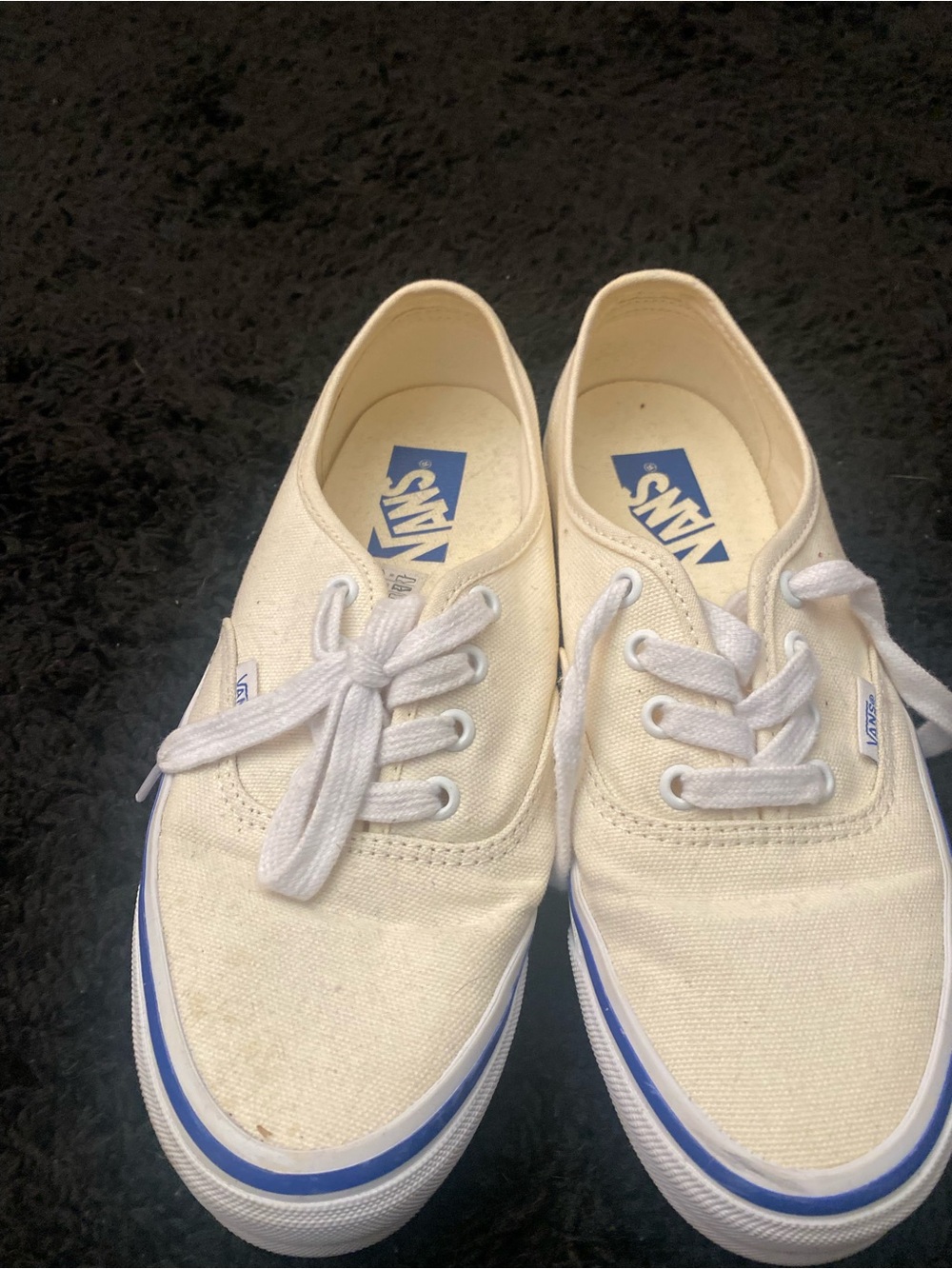 Vans Cream Canvas Sneakers with Blue Accent